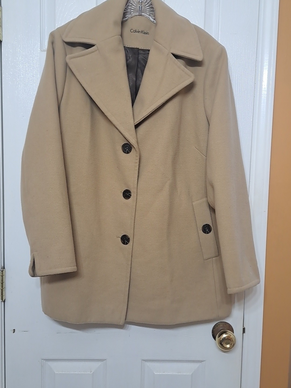 Calvin Klein Women's Camel Single-Breasted Peacoat